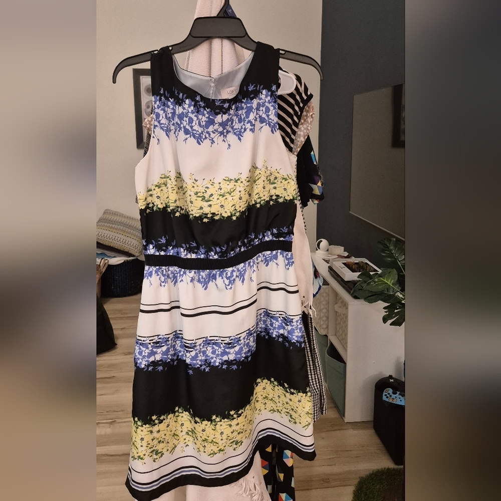 Loft Floral Sleeveless Dress - Blue, Yellow, Black